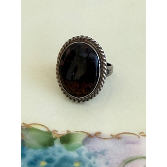 Vintage 70's Navajo Petrified Wood Sterling Ring Size 6.25 - Picture 12 of 16